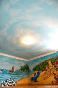 Роспись потолка в виде неба в детской